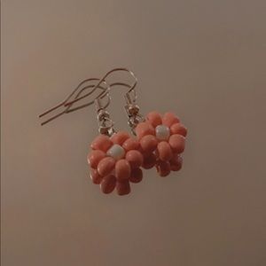 Pink beaded flower earrings